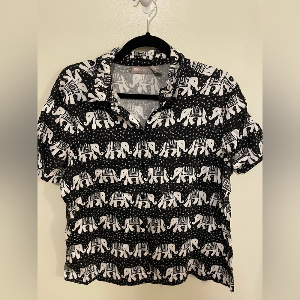 Chicos elephant print button up